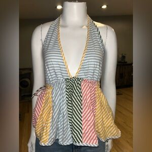 Anthropologie Light Blue and White Striped Garment